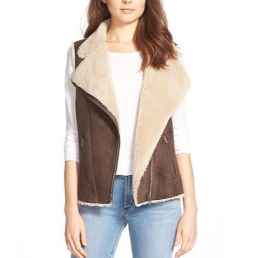 Velvet by Graham & Spencer Brown Suede Vest with Cream Shearling Lining